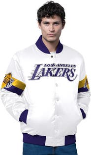 STARTER Men's Starter White Los Angeles Lakers Triple Option Varsity Full-Snap Satin Jacket