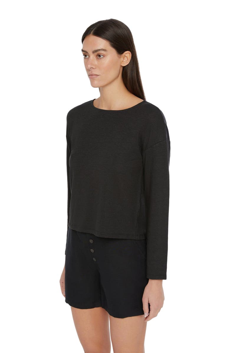 Onia Linen Jersey Boatneck Top, Alternate, color, Black