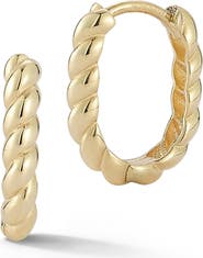 Ember Fine Jewelry <p>14K Gold Twist Oval Huggie Hoop Earrings</p>