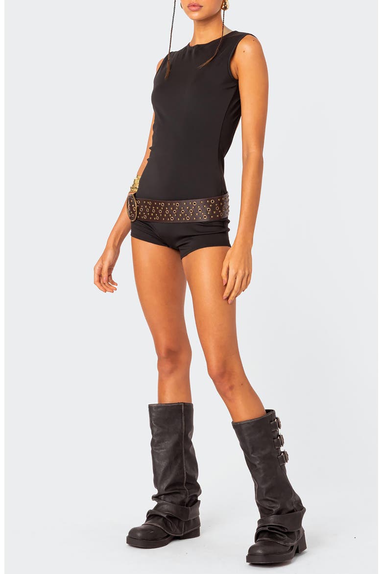 Brynley Open Back Romper, Alternate, color, BLACK