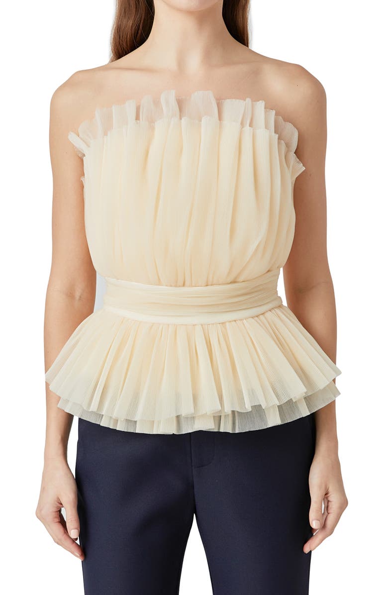 Endless Rose Strapless Tulle Peplum Top, Alternate, color, Ivory