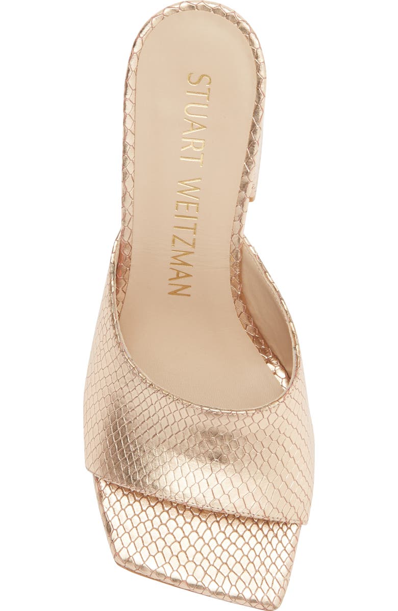 Stuart Weitzman Tia 85 Snakeskin Embossed Flare Block Sandal, Alternate, color, Ballet