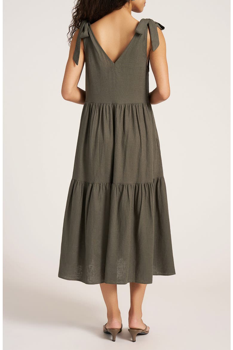 Louisa Shoulder Tie Linen Blend Sundress, Alternate, color, DARK OLIVE