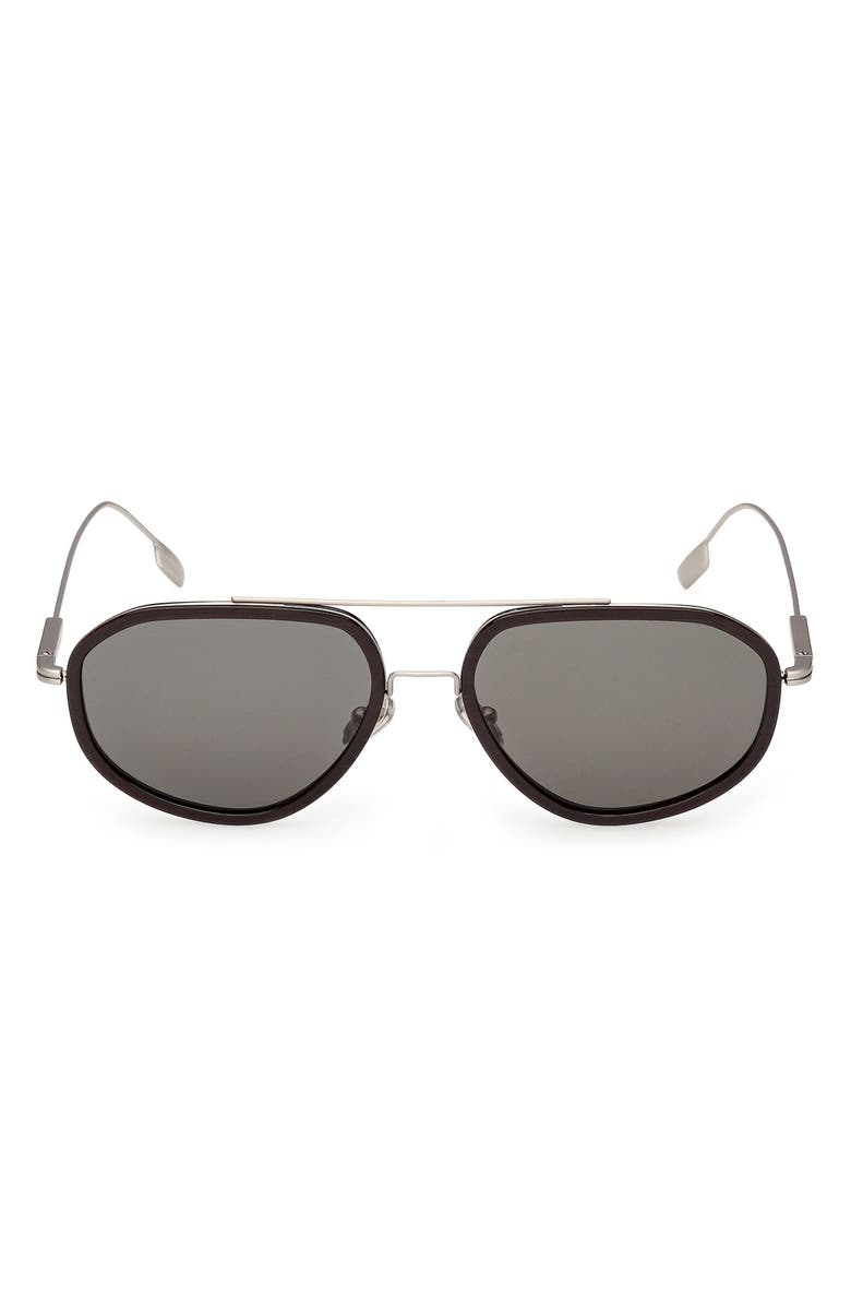 ZEGNA 56mm Navigator Sunglasses, Main, color, Palladium/ Dark Brown / Smoke