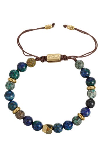 Eye Candy Los Angeles Luca Agate Beaded Slide Bracelet In Gold