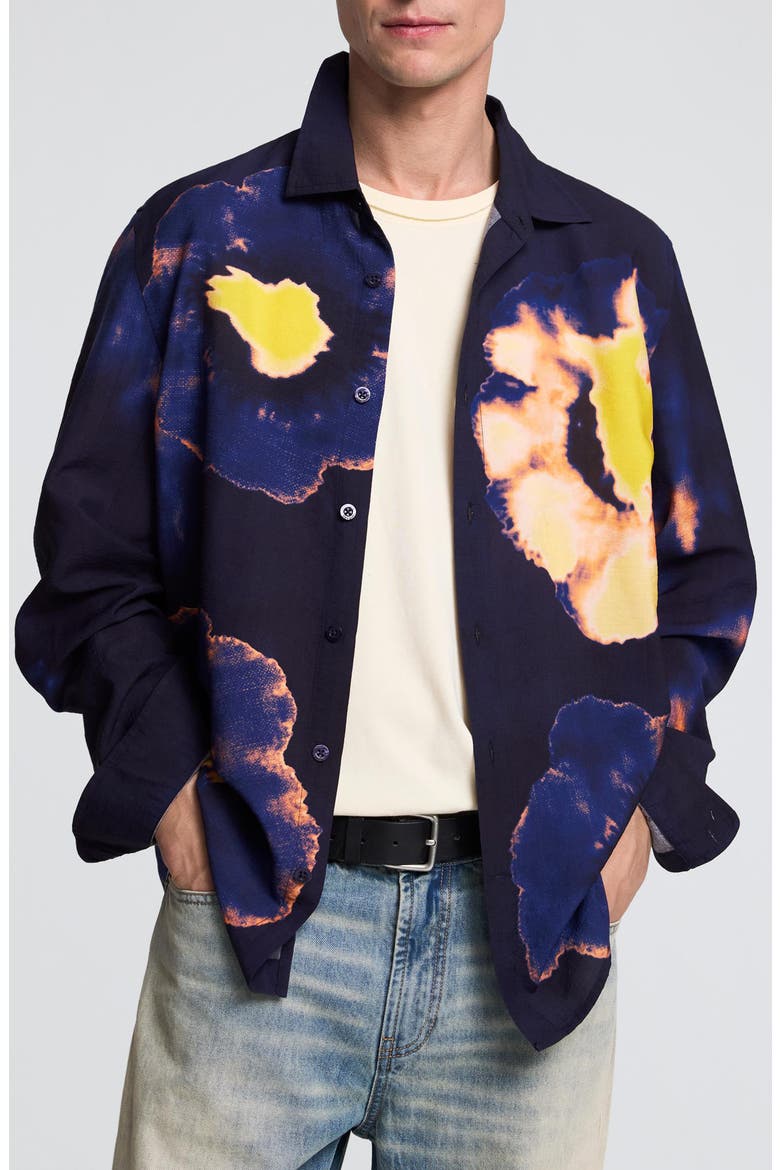 Floral Long Sleeve Button-Up Shirt, Main, color, BLACK