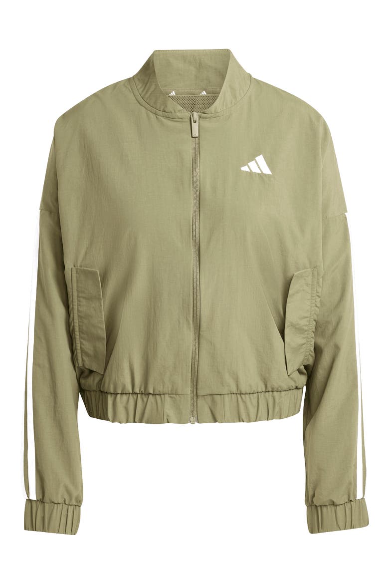 3-Stripes Woven Bomber Jacket, Alternate, color, OLIVE STRATA/ WHITE
