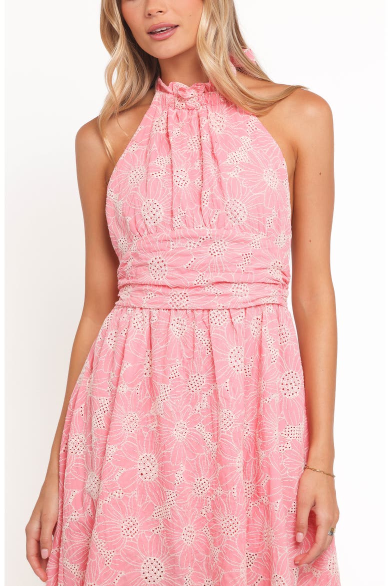 Taila Eyelet Embroidered Halter Neck Cotton Maxi Dress, Alternate, color, PINK