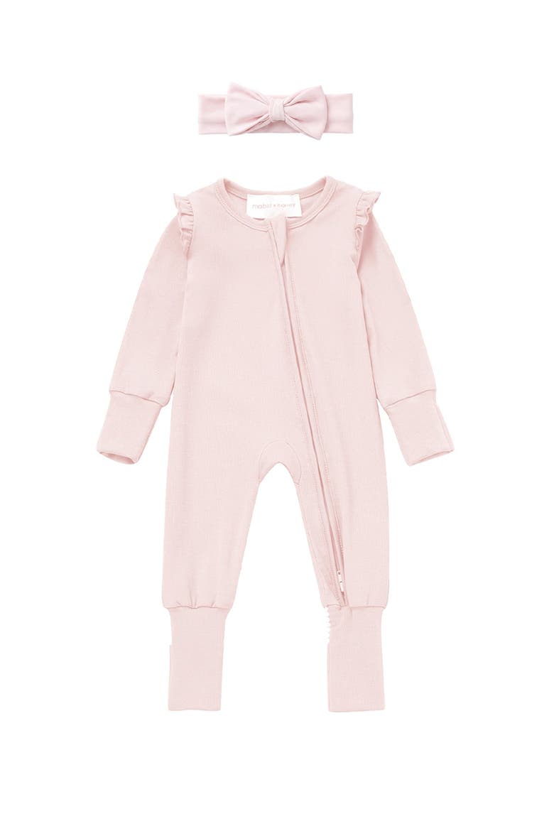 Amelia Rose Long Sleeve Solid Convertible Romper with Matching Headband, Alternate, color, Pink