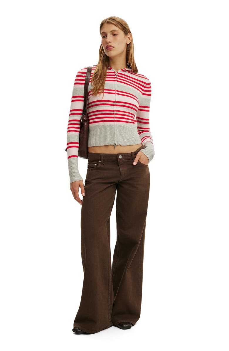 Cotton On Women's Everfine Hooded Knit, Alternate, color, Red Petal Grey Marle Stripe