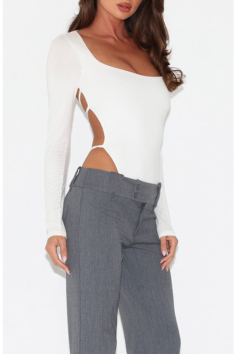 Minerva Strappy Open Back Long Sleeve Bodysuit, Alternate, color, WHITE