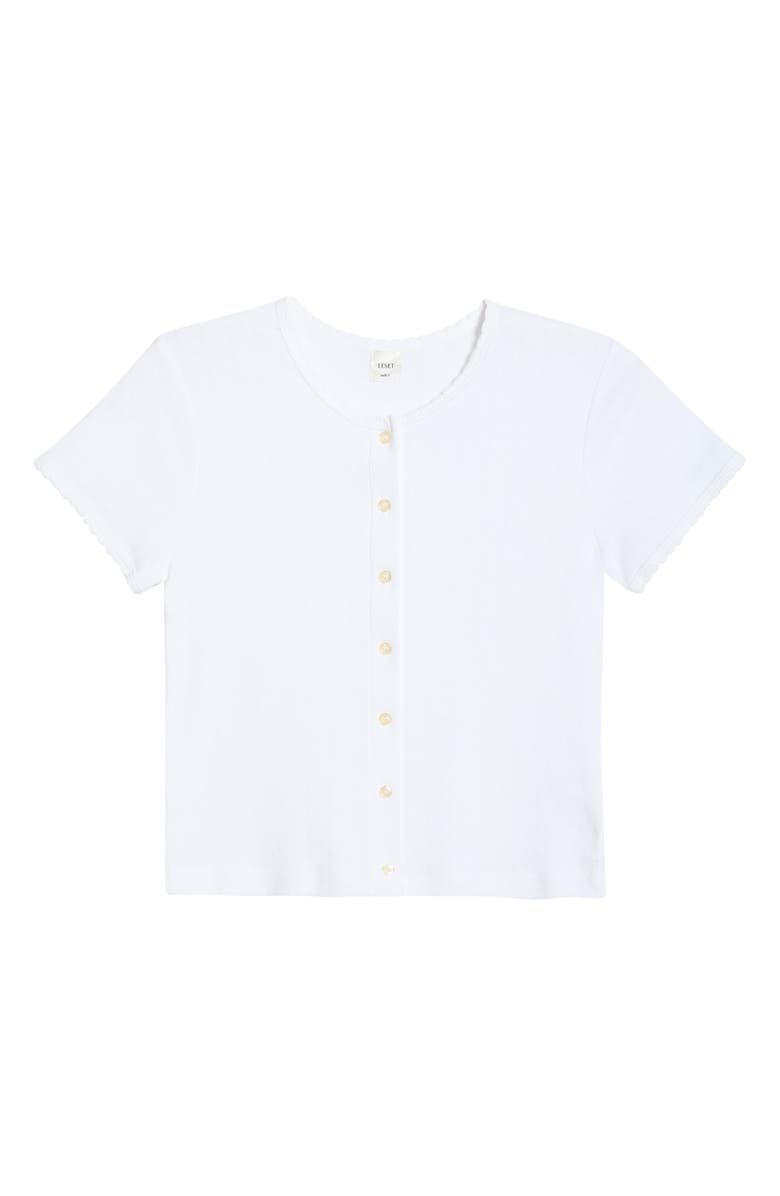 LESET Short Sleeve Cotton Pointelle Cardigan, Main, color, White