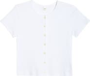 LESET Short Sleeve Cotton Pointelle Cardigan