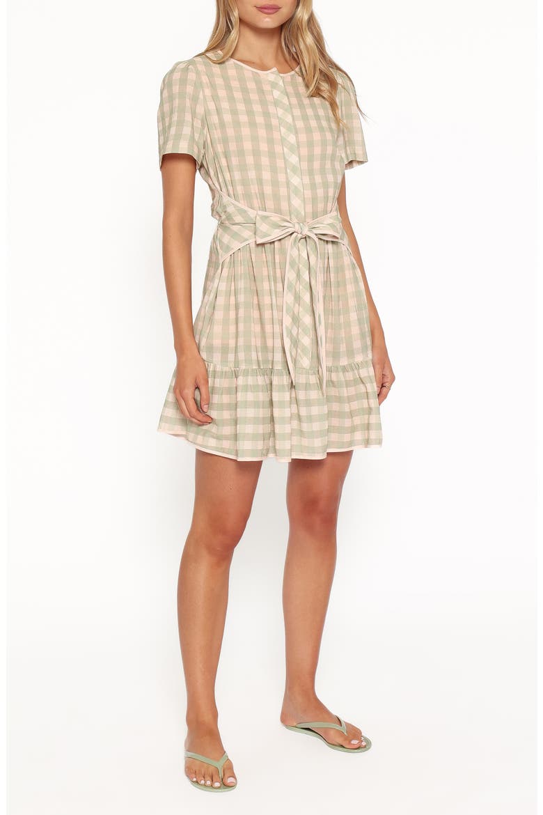 Lorry Tie Front Minidress, Alternate, color, GREEN/ PINK GINGHAM
