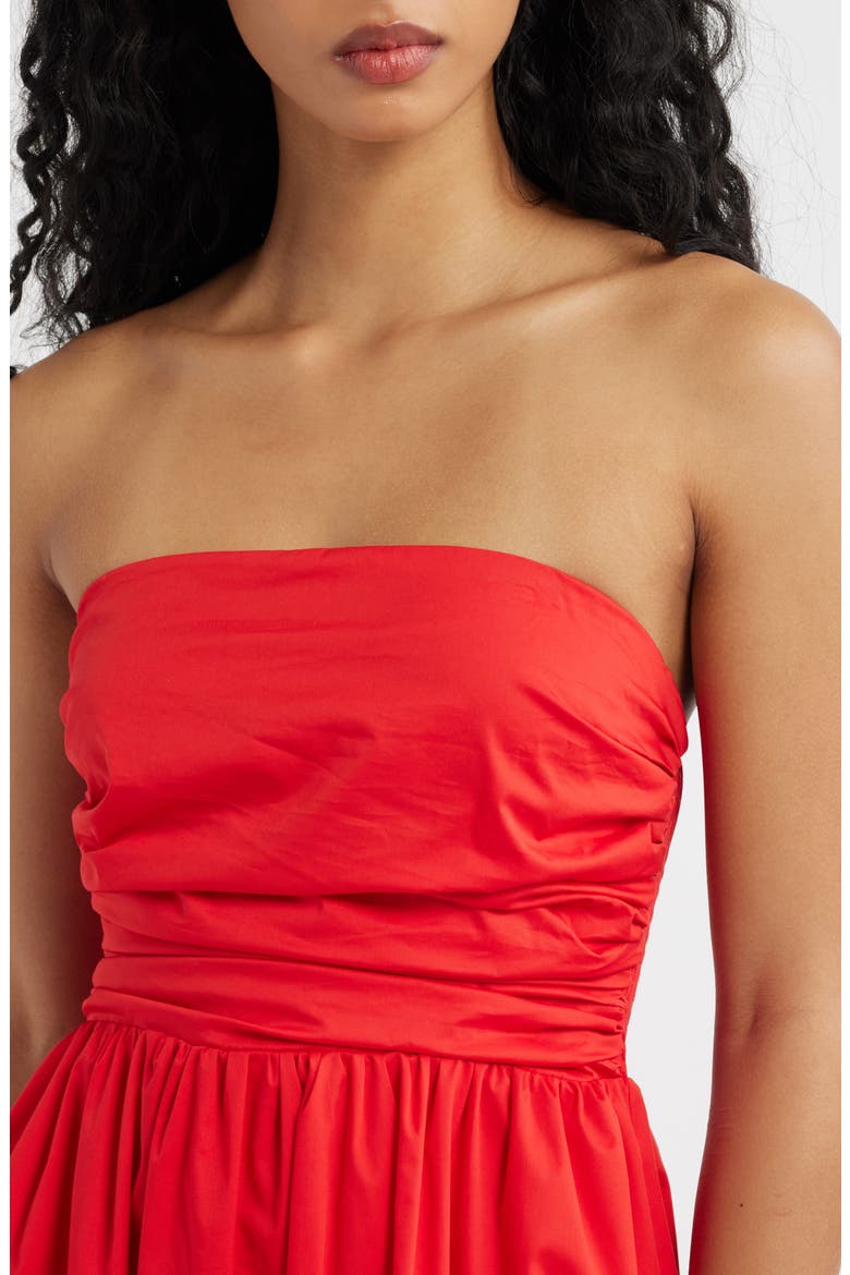 Joey Strapless Cotton Blend Poplin Dress, Alternate, color, RED