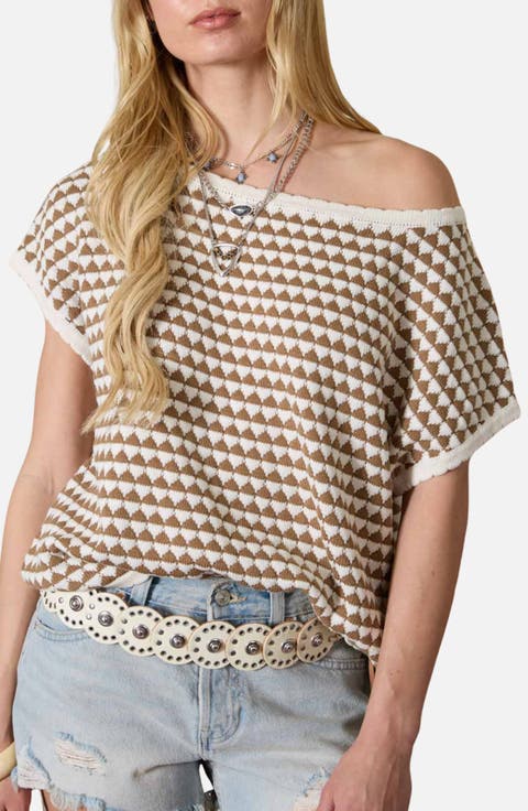 Geometric Stripe Short Sleeve Sweater