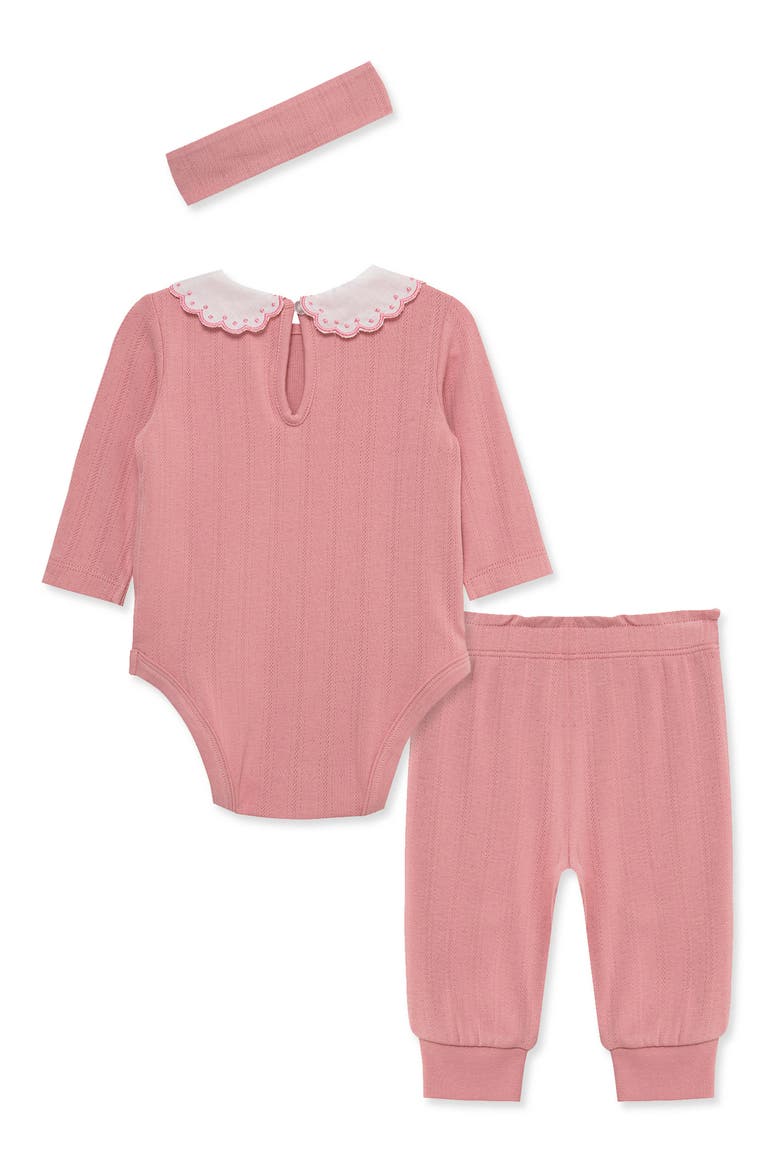 Pointelle Bodysuit, Joggers & Headband Set, Alternate, color, ROSE