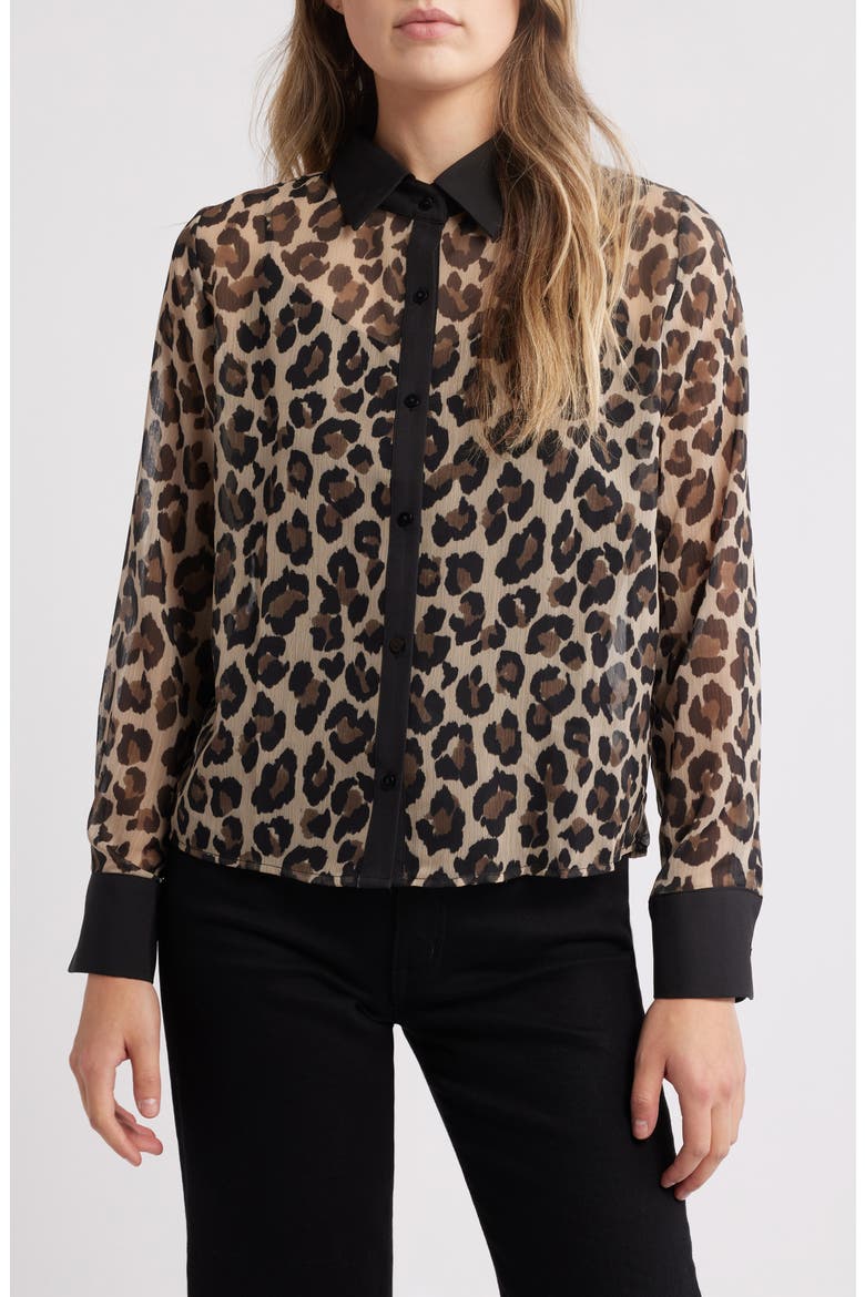 Leo Leopard Spot Button-Up Shirt, Main, color, LEOPARD