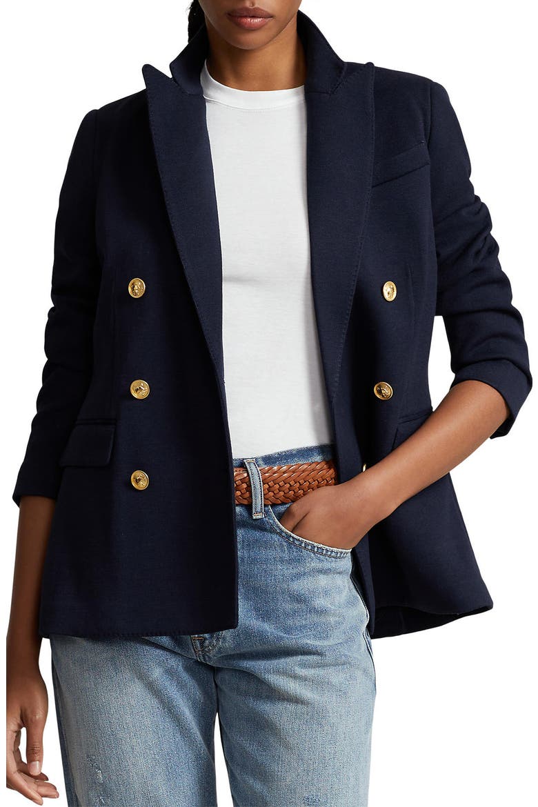 Double Breasted Knit Blazer, Main, color, PARK AVENUE NAVY