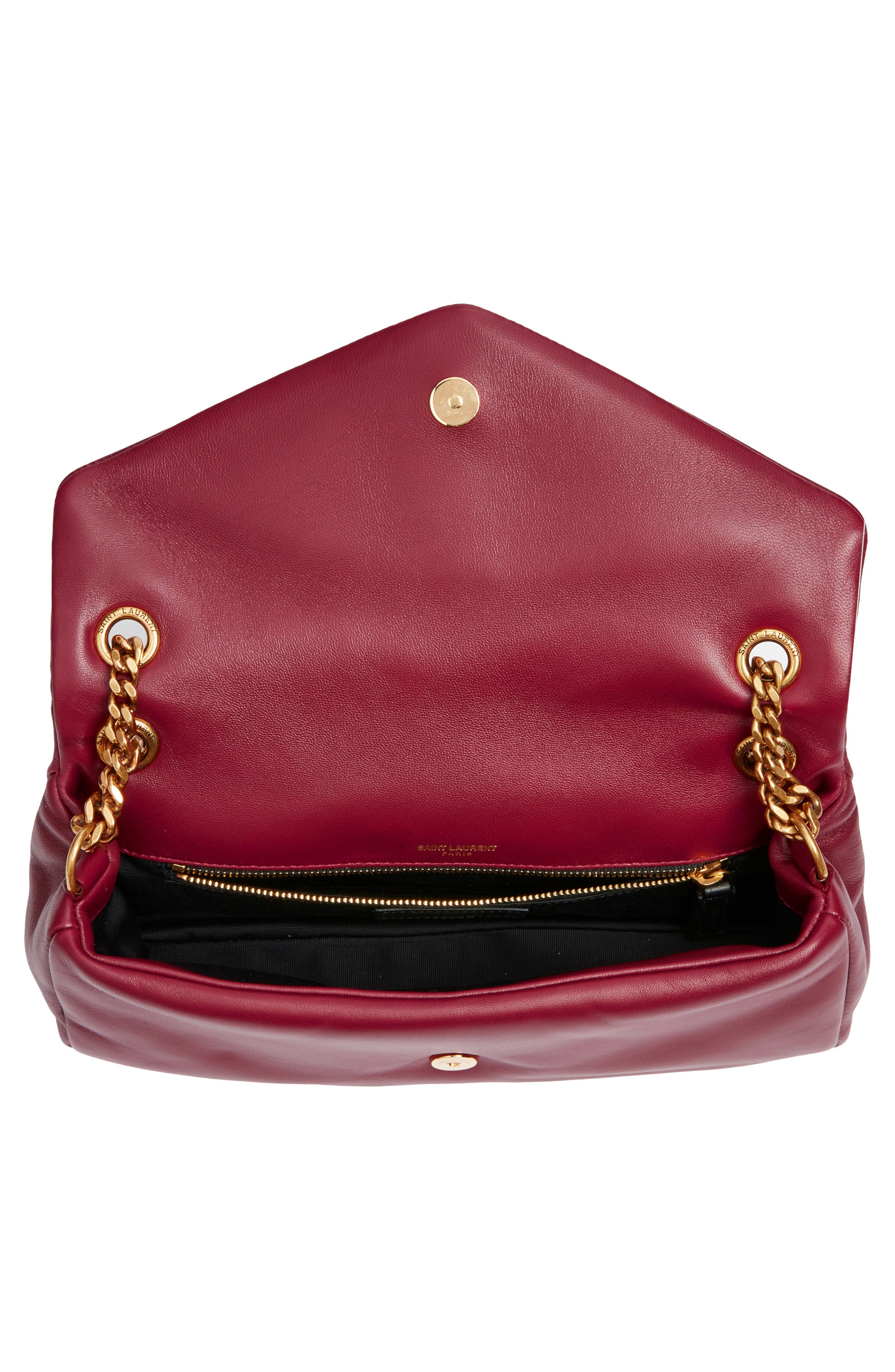 Saint Laurent Calypso Lambskin Leather Shoulder Bag, Alternate, color, Rouge Merlot