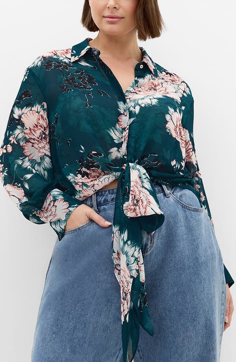 Janine Print Tie Front Shirt