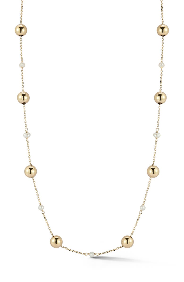 Ember Fine Jewelry Cultured Pearl Station Necklace, Main, color, Gold
