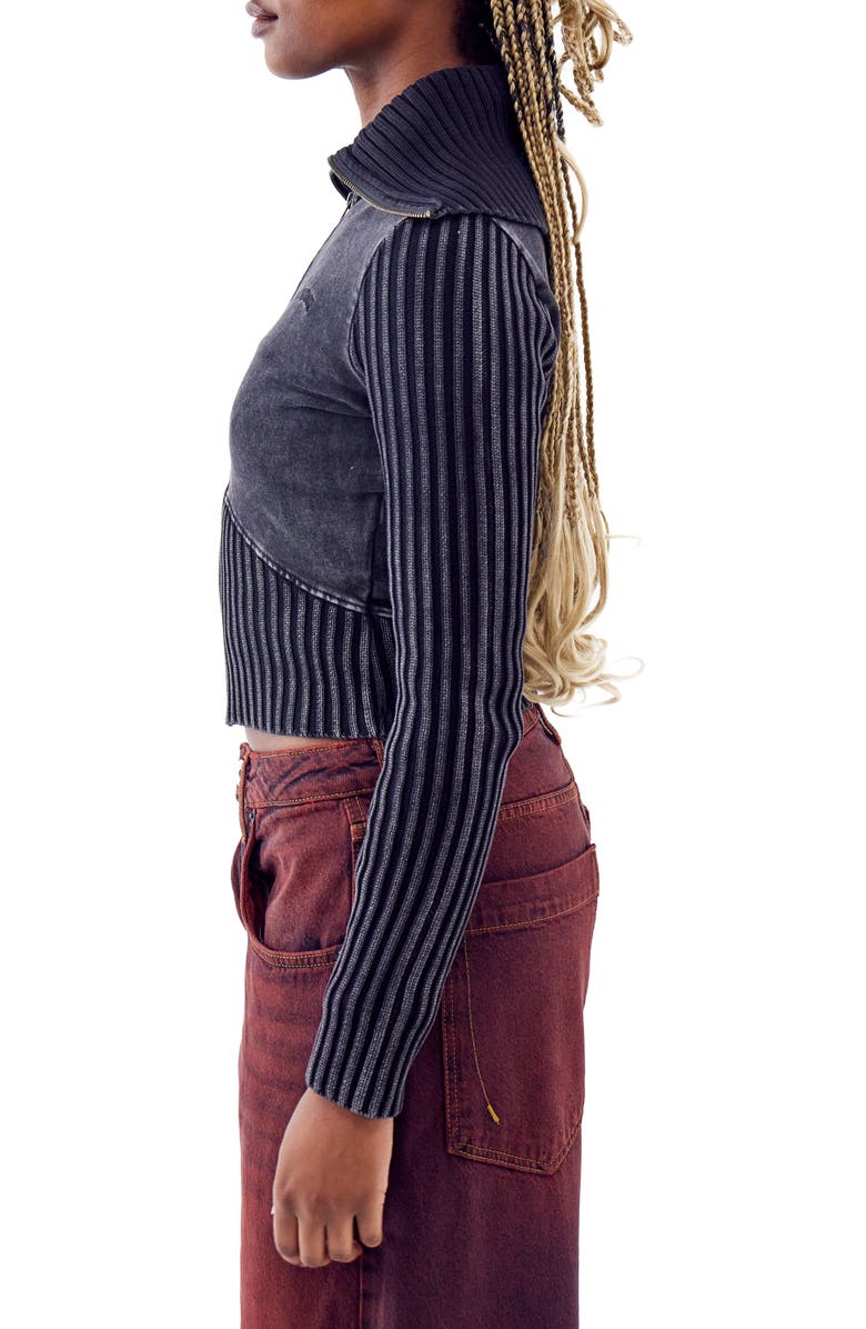 BDG Urban Outfitters Thea Mixed Media Rib Track Sweater, Alternate, color, 
