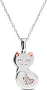 DELMAR Diamond Accent Cat Heart Pendant Necklace - 0.01ctw