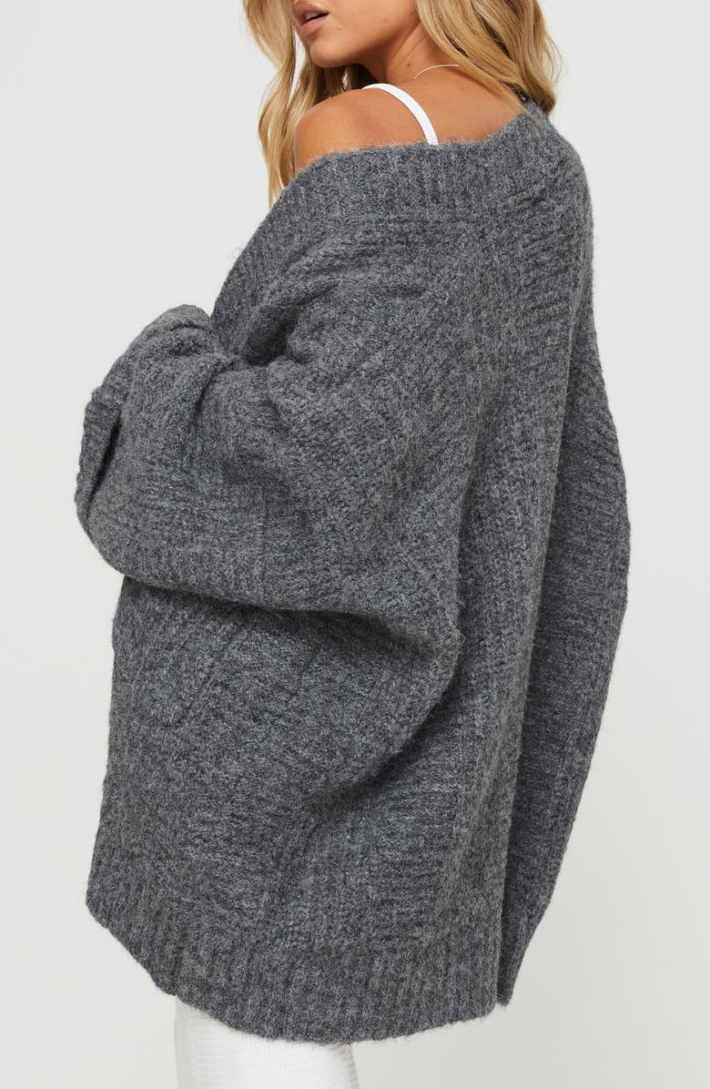 Princess Polly Paisleigh Cable Knit Cardigan, Alternate, color, Charcoal