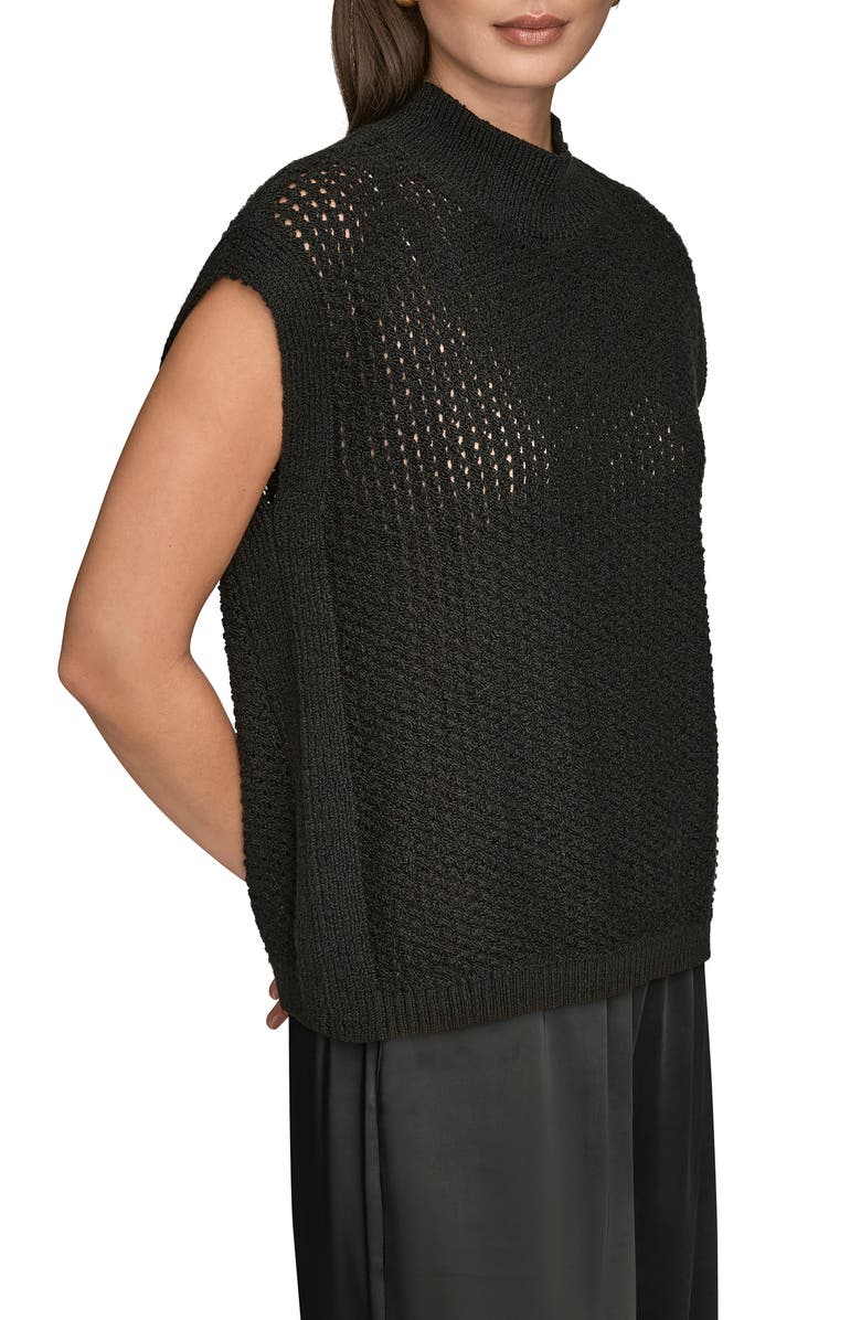 Donna Karan New York Open Stitch Cap Sleeve Sweater, Alternate, color, Black