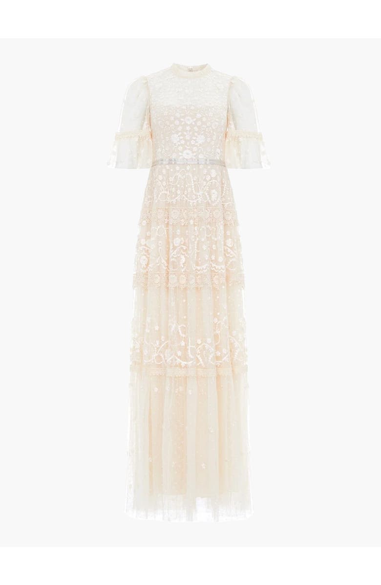 Needle & Thread Midsummer Lace Round Neck Dress, Alternate, color, Champagne