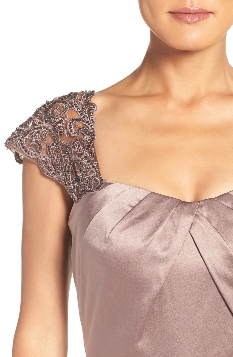 La Femme Embellished Lace & Satin Gown, Alternate, color,