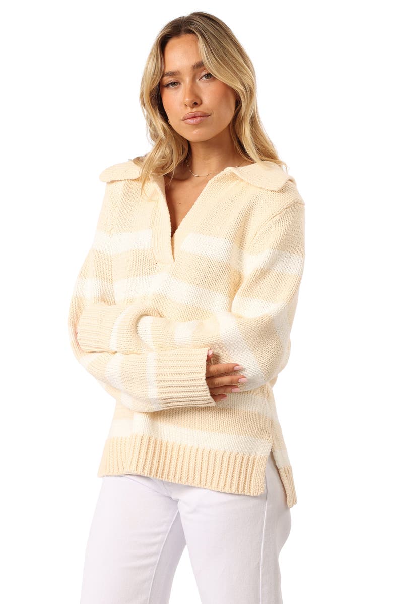 Petal & Pup Shea Stripe Johnny Collar Sweater, Alternate, color, Cream