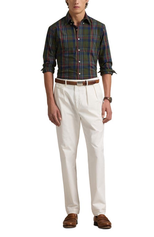 Polo Ralph Lauren Madras Plaid Performance Button-down Shirt In Olive/navy Multi