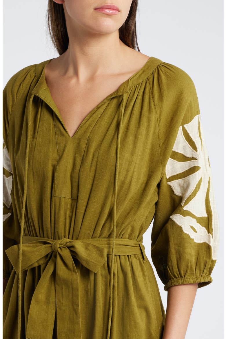 Tiana Embroidered Cotton Midi Dress, Alternate, color, GREEN/ TAN