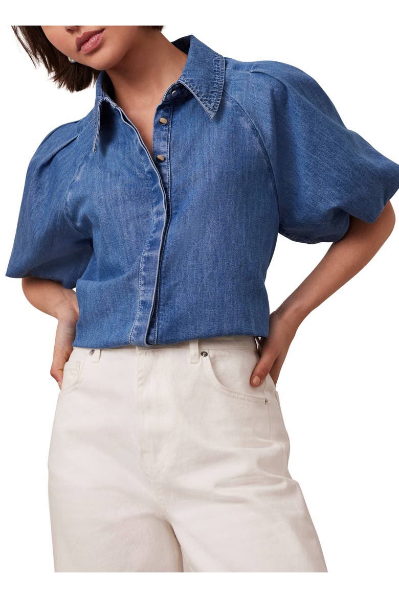 Denim Puff Sleeve Shirt, Main, color, Blue