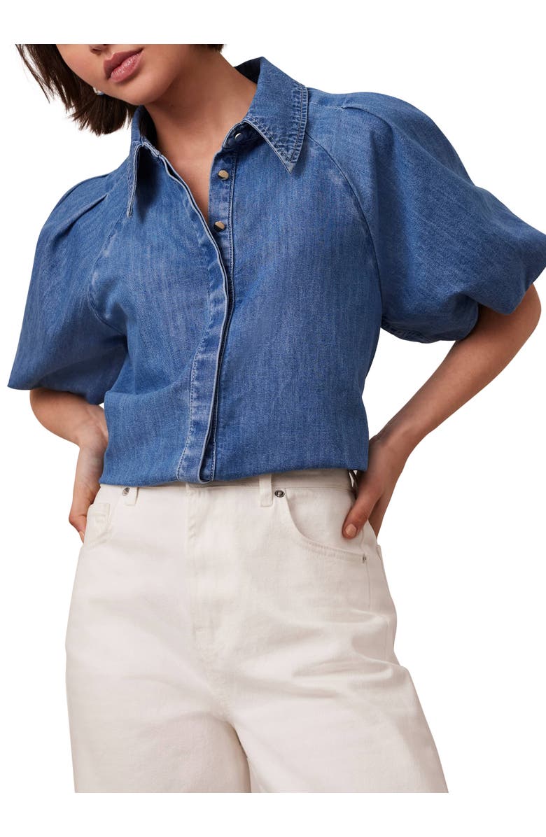 MINT VELVET Denim Puff Sleeve Shirt, Main, color, Blue