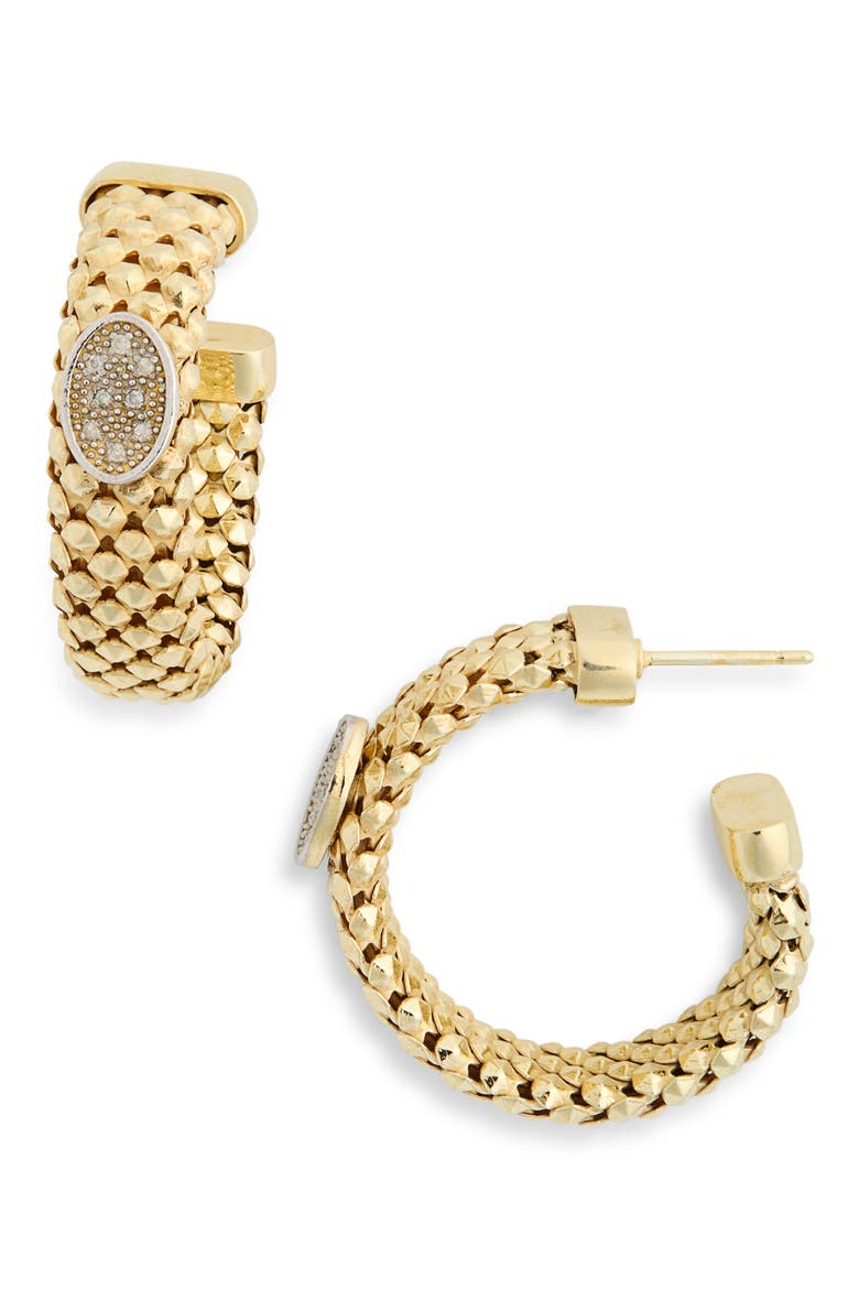 Diamond Oval Hoop Earrings - 0.12ct., Main, color, YELLOW GOLD