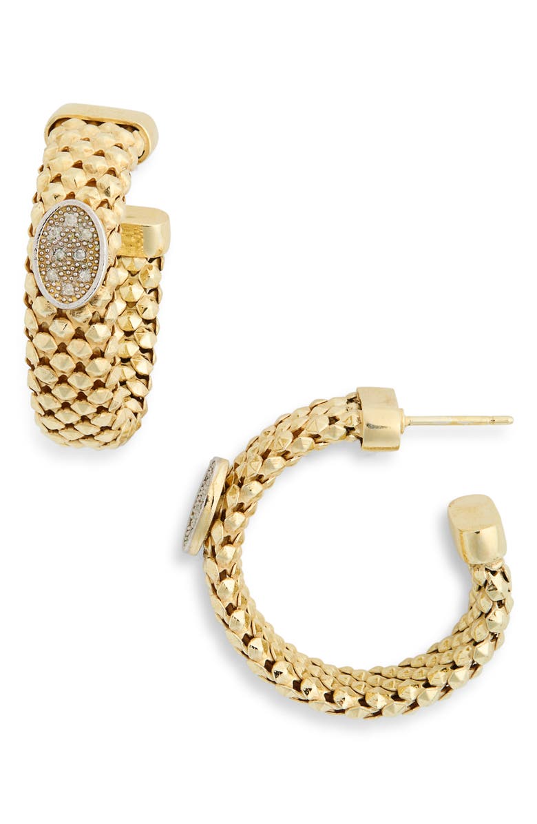 MESHMERISE Diamond Oval Hoop Earrings - 0.12ct., Main, color, Yellow Gold