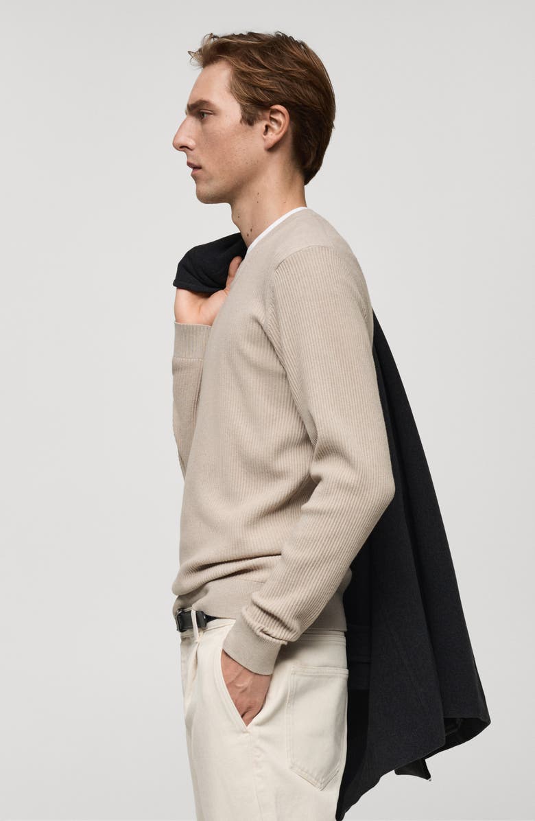MANGO Rib Crewneck Sweater, Alternate, color, Beige