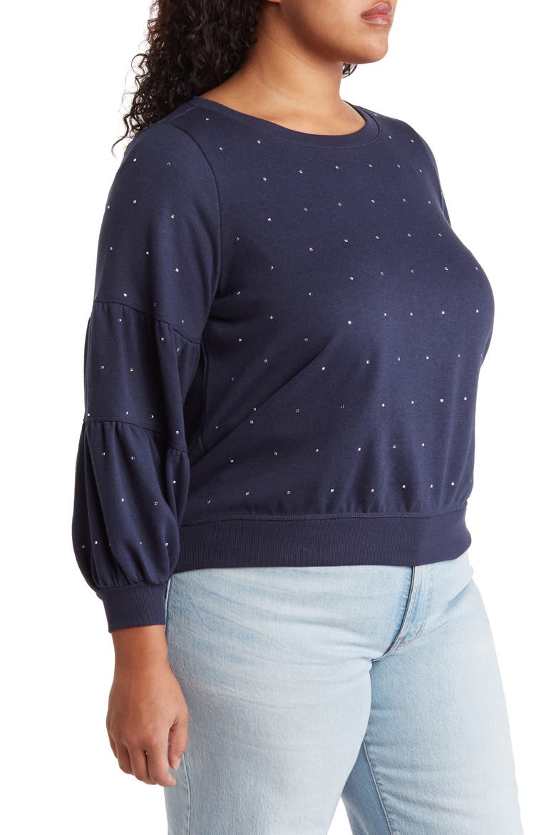 Rhinestone Embellished Balloon Sleeve Sweatshirt (Nordstrom Exclusive), Alternate, color, CARBON BLUE