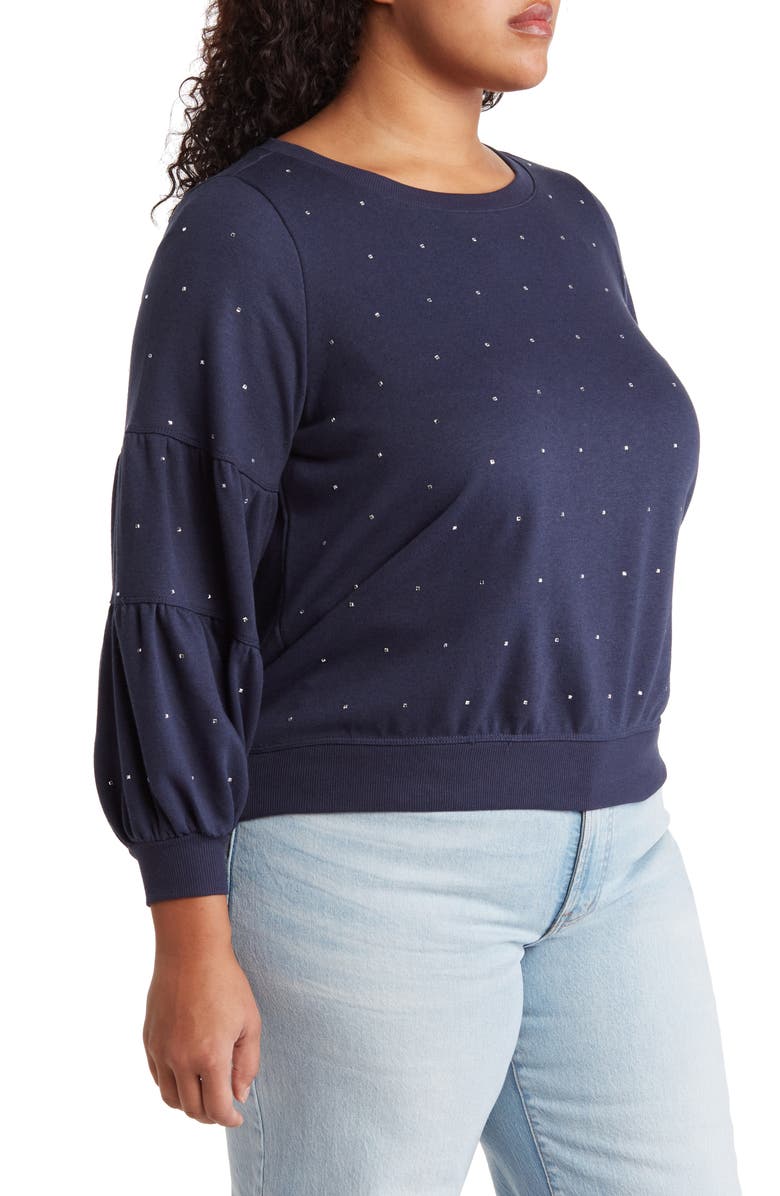 Wit & Wisdom Rhinestone Embellished Balloon Sleeve Sweatshirt, Alternate, color, 