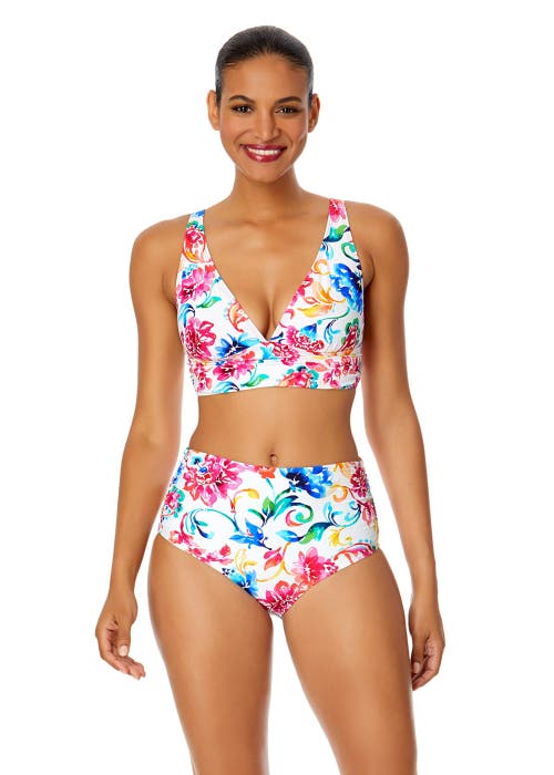Anne Cole Watercolor Paisley Soft Band Shirred Bralette Bikini Top In Watercolor Paisley