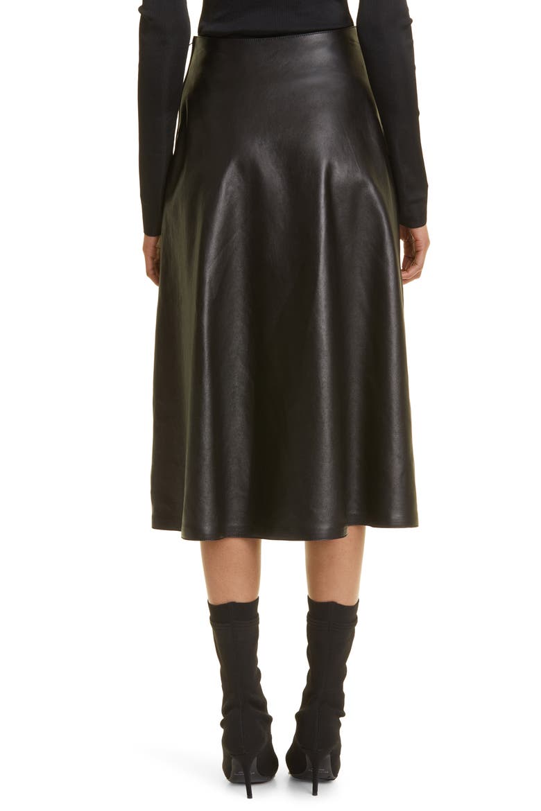 A-Line Lambskin Leather Skirt, Alternate, color, BLACK