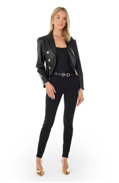 The Noli Shop Gabrielle Leather Double Breasted Blazer In Black