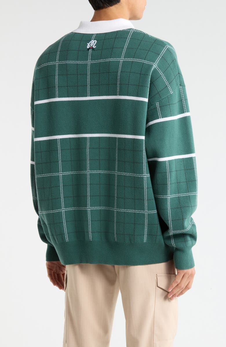 Malbon Golf Bennett Plaid Cotton Zip Polo Sweater, Alternate, color, Hunter Green