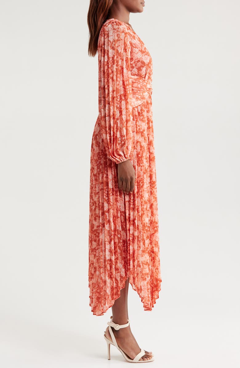 Chelsea28 Pleated Long Sleeve Chiffon Dress, Alternate, color, Rust- Pink Wind Floral