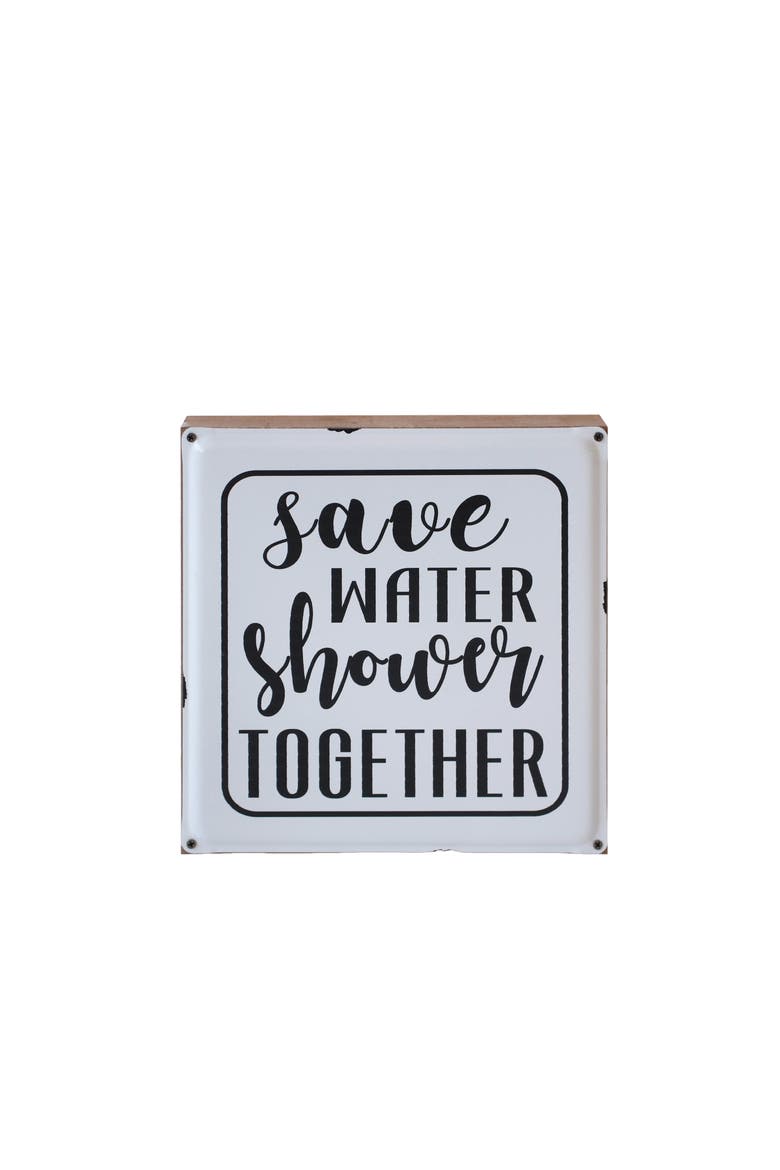 Metal 8 in. White Shower Together Square Sign, Main, color, White