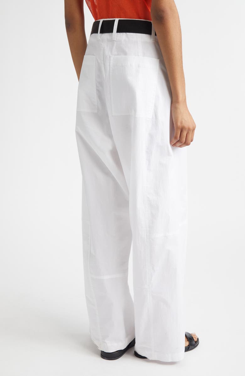PLAN C Belted Cotton Stretch Drill Straight Leg Trousers, Alternate, color, Optical White