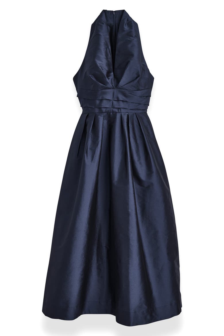 Plunge Neck Taffeta Midi Dress, Alternate, color, TAFFETA BLUE